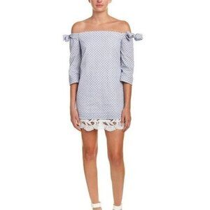 Anthropologie Red Carter Mina Off Shoulder Bow Lace Trim Mini Dress‎ Striped